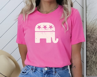 Girly T-shirt republikeinse partij, schattig GOP-olifant-shirt, conservatieve geschenken, vrouwelijke politieke shirts, cadeau vrouwen in politiek