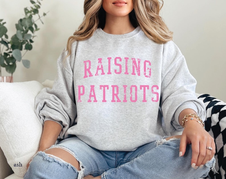 Raising Patriots Sweatshirt, Vintage Style American Mama Sweater, New Mom Gift Idea, US Military Wife Shirt image 2