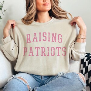 Raising Patriots Sweatshirt, Vintage Style American Mama Sweater, New Mom Gift Idea, US Military Wife Shirt image 5