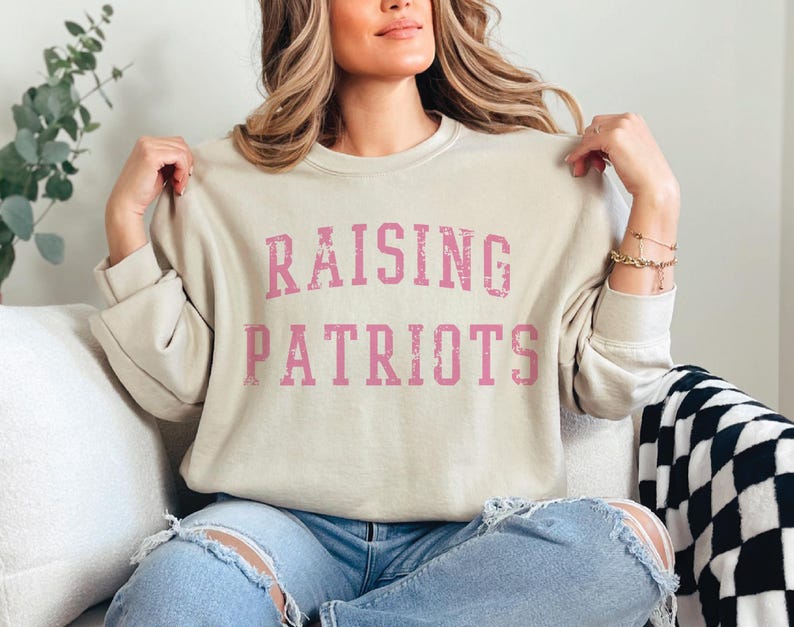 Raising Patriots Sweatshirt, Vintage Style American Mama Sweater, New Mom Gift Idea, US Military Wife Shirt image 5