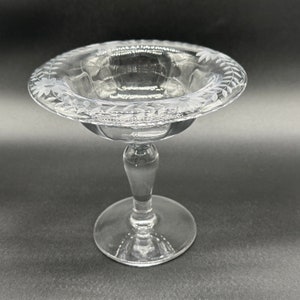 Vintage Etched Glass Rolled Rim Compote, Circa 1960s