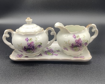 Vintage Violet Sugar, Creamer and Tray Set
