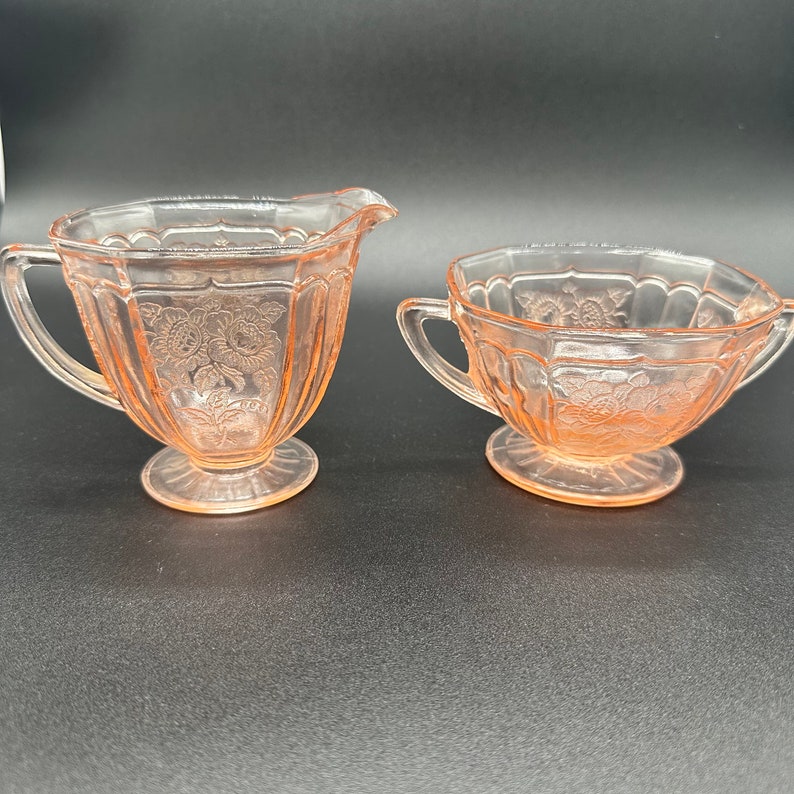 Vintage Mayfair Pink Depression Glass Sugar and Creamer Set Etsy