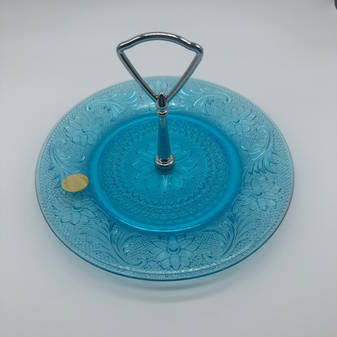 Indiana Tiara Sandwich Glass Horizon Blue 1layer Tidbit Tray Etsy