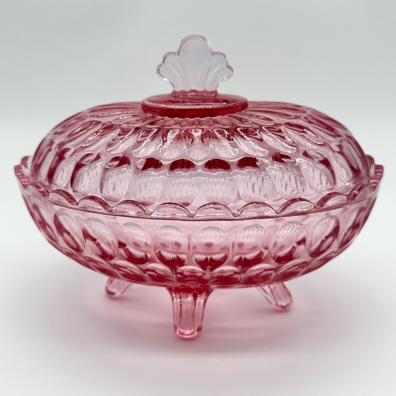 Vintage Fenton Colonial Pink Thumbprint Footed Candy Dish With Lid, Circa 1960s Etsy