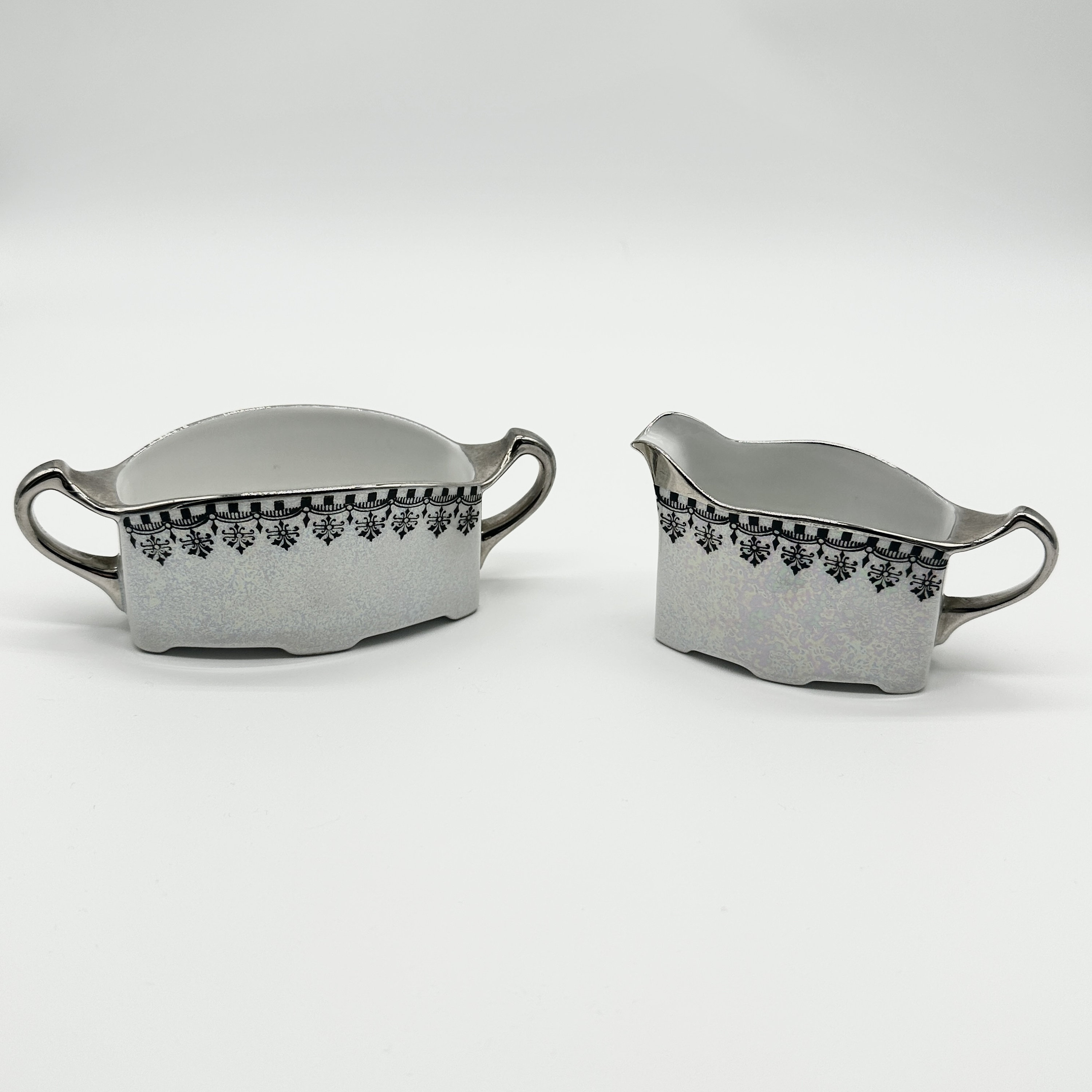 Vintage Art Deco Pearl Lusterware Meito “Silverite” Sugar and Creamer, Circa 1950s