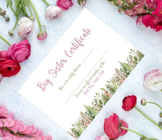 Big Sister Certificate Digital Download Printable - Etsy