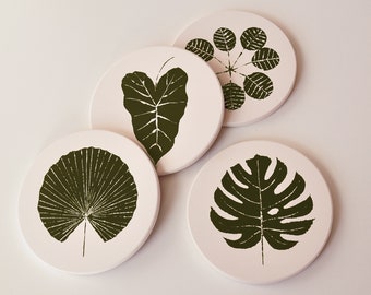 Botanical Coaster Set – Hand-Drawn Designs on Absorbent Stone (Set of 4)