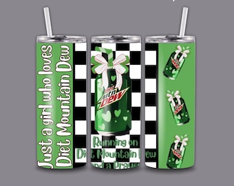 Diet Mountain Dew Tumbler Wrap Png / 20 OZ sublimation wrap . Digital . Super cute