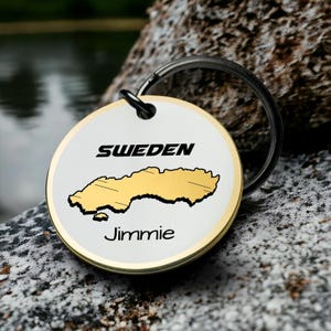 Llavero con mapa de Suecia, personalizado, grabado, regalo de recuerdo de viaje, abalorio de metal personalizado con contorno de país, recuerdo único, llavero redondo para mochila