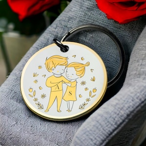 パーソナライズされたカップルキーホルダー 愛らしい漫画デザイン かわいいキーリング カスタムフォーエバースペシャルボンドカップルアート 彼への最高のバレンタインデーギフト