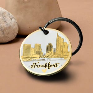 Portachiavi Francoforte Germania Skyline Portachiavi Regalo di viaggio Città Amante Urbano Vacanza Souvenir Romantico Panoramico Il miglior regalo di San Valentino per lui