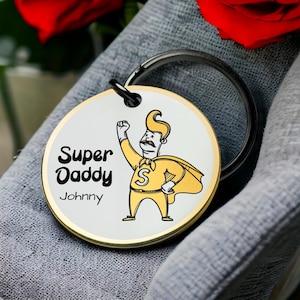 Chaveiro super papai, pingente de super-herói, lembrança de pai, presente de amor de pai, chaveiro divertido gravado, lembrança personalizada, melhor presente de dia dos namorados para ele