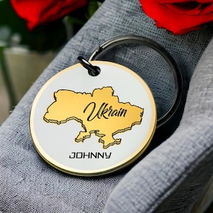 Ukraine Karte Schlüsselanhänger Personalisierter Schlüsselanhänger Andenken Souvenir Metall Geschenk für Ukrainische Kulturerbe & Reisefans Schlüsselanhänger