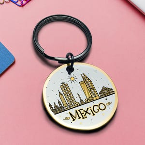 Mexico sleutelhanger stad skyline sleutelhanger reizen minnaar cadeau stedelijke schilderachtige vakantie souvenir monument uniek token beste Valentijnsdag cadeau voor hem