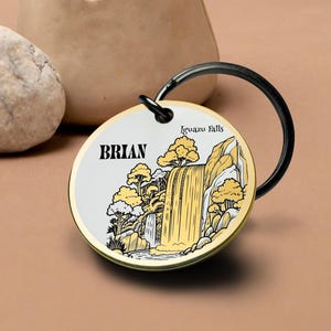 Iguazu-watervallen sleutelhanger waterval reizen gegraveerd goud natuur souvenir aangepaste naam cadeau voor hem haar schilderachtig monument ronde metalen sleutelhanger token