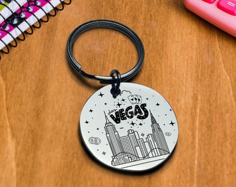 Stylish Las Vegas Keychain, Perfect for Vegas Fans, Engraved Travel Souvenir, Vibrant Las Vegas Keychain, valentine day gift for him