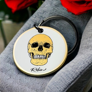Llavero clásico de calavera, arte gótico de terror, regalo personalizado, recuerdo, estética oscura, macabro, esqueleto, llavero, regalo, el mejor regalo de San Valentín para él.