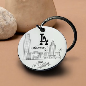Los Angeles Key chain, Engraved LA Keepsake, Beach City Keychain, Hollywood-Themed Keychain, Los Angeles Charm, Travel Keepsake Gift for dad