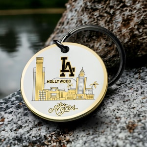 Los Angeles Skyline Keychain, Unique Los Angeles Souvenir, Personalized LA Adventurers, Vibrant Los Angeles Keychain