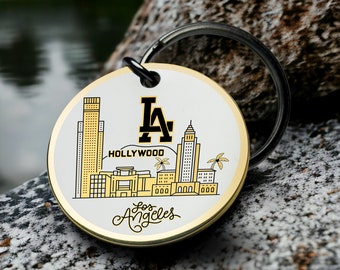 Los Angeles Skyline Keychain, Unique Los Angeles Souvenir, Personalized LA Adventurers, Vibrant Los Angeles Keychain