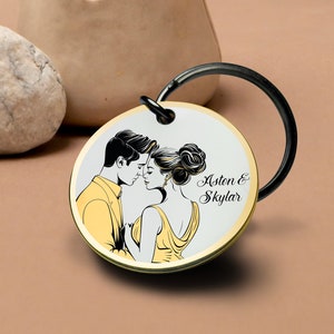 Llavero con temática de boda, nombre de pareja personalizado, diseño romántico grabado, llavero de regalo para pareja de recién casados, el mejor regalo de San Valentín para él