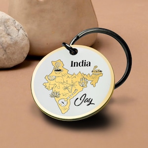 Indien Kulturelle Karte Schlüsselbund Personalisierte Gravur Andenken Anhänger Einzigartige Schlüsselring Souvenir Reisegeschenk für Indische Erben Liebhaber Geschenk