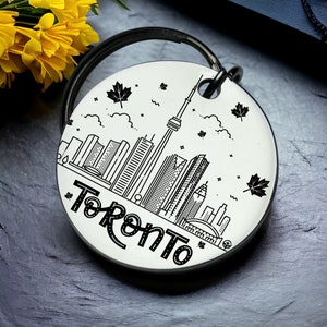 Toronto Travel Enthusiasts, Toronto Skyline Charm Keychain, Engraved Travel Memento, Personalized CN Tower Keychain, Stylish Toronto