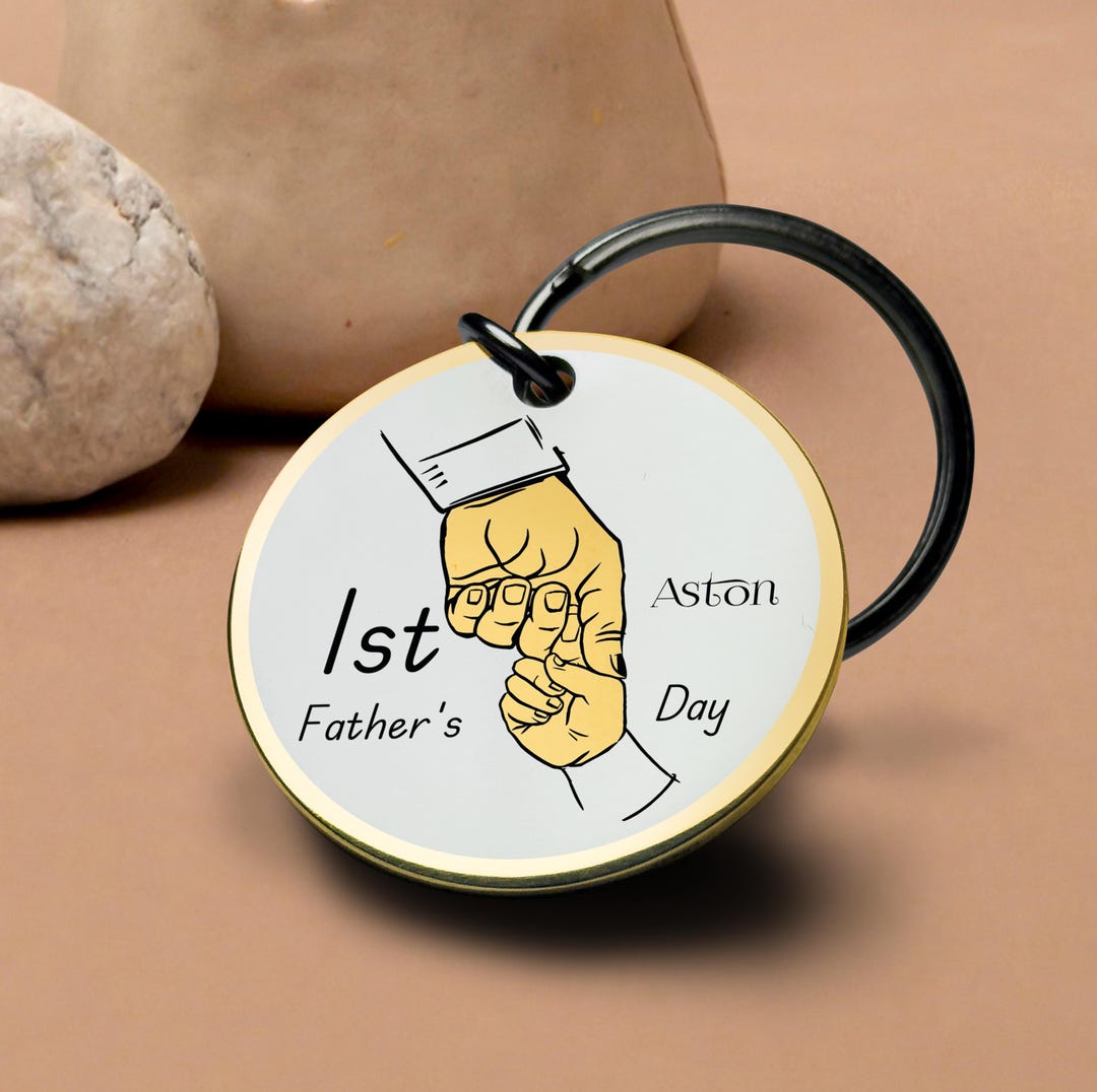 1st Father’s Day Keychain Personalized Baby and Dad Gift Custom Keyring ...