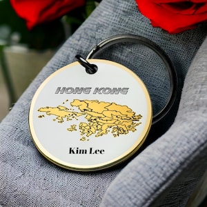 Hong Kong Map Keychain Kundenspezifisches graviertes Reise-Souvenir-personalisiertes rundes Schlüsselring-Andenken Geschenk für Abenteuer- und Speicher-Liebhaber-Charme