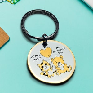 2匹のかわいい猫のキーホルダー、永遠の絆、パーソナライズされたカップルギフト、ユニークなキーリング、ロマンチックなチャーム、愛のトークンギフト、彼への最高のバレンタインデーギフト