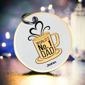 Llavero con forma de taza de café y el mejor papá del mundo. Regalo personalizado para papá. Recuerdo de su hijo o hija. El mejor regalo para San Valentín.