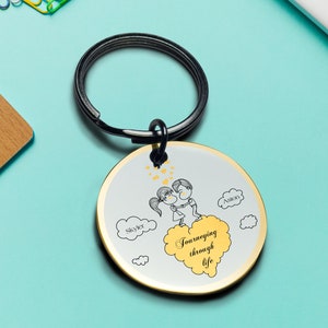Cute cartoon couple keychain personalized initials romantic partner handmade Keyring perfect unique gift Best valentines day gift for him