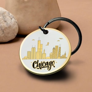 Chaveiro Chicago City Skyline Chaveiro Viagem Lembrança Presente Cena Férias Urbanas Marco Romântico Amante Arte Melhor presente de dia dos namorados para ele