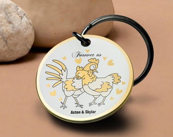 Porte-clés personnalisé poulet couple, cadeau romantique personnalisé, souvenir unique pour toujours, symbole de l&#39;amour sans fin, meilleur cadeau pour la Saint-Valentin