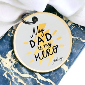 My hero dad keychain personalized Father’s Day charm custom name keyring family love gift daddy hero token Best valentines day gift for him