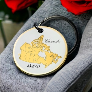 Chaveiro de viagem em ouro gravado com nome personalizado, presente para ele e para ela, mapa do país, chaveiro redondo de metal, lembrança da América do Norte