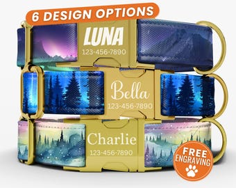 Northern Lights Dog Collar Personalized | Aurora Borealis Dog Collar With Name | Engraved Aurora Collar | Northern Lights Small to XLarge