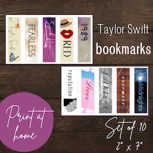 Taylor Swift Bookmarks _ Print-at-home _ Album Bookmarks _ Set of 10