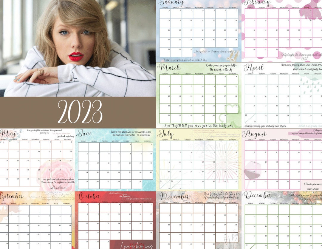 2023 Printable Taylor Swift Calendar digital Download January December 2023 Printable Taylor Swift Calendar digital Download January December