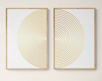 Golden Circle Set of 2 Abstract Wall Art Printable Abstract Modern Wall Decor Digital Art