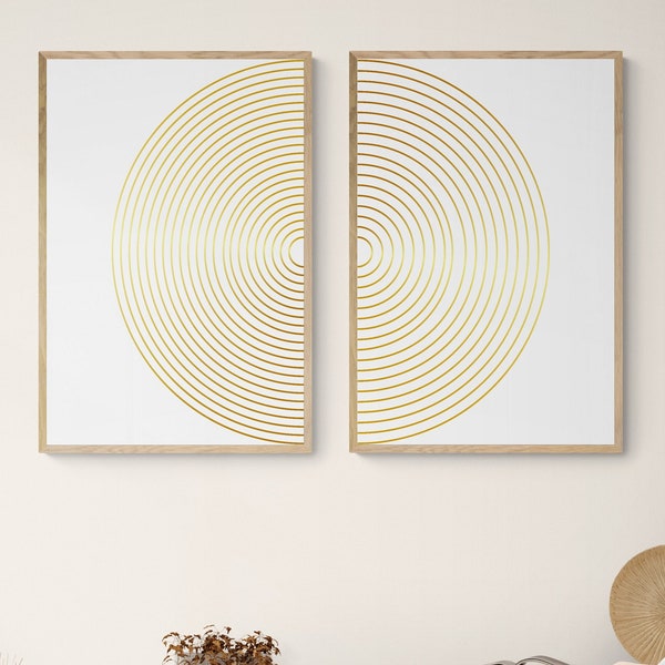 Golden Circle Set of 2 Abstract Wall Art Printable Abstract Modern Wall Decor Digital Art