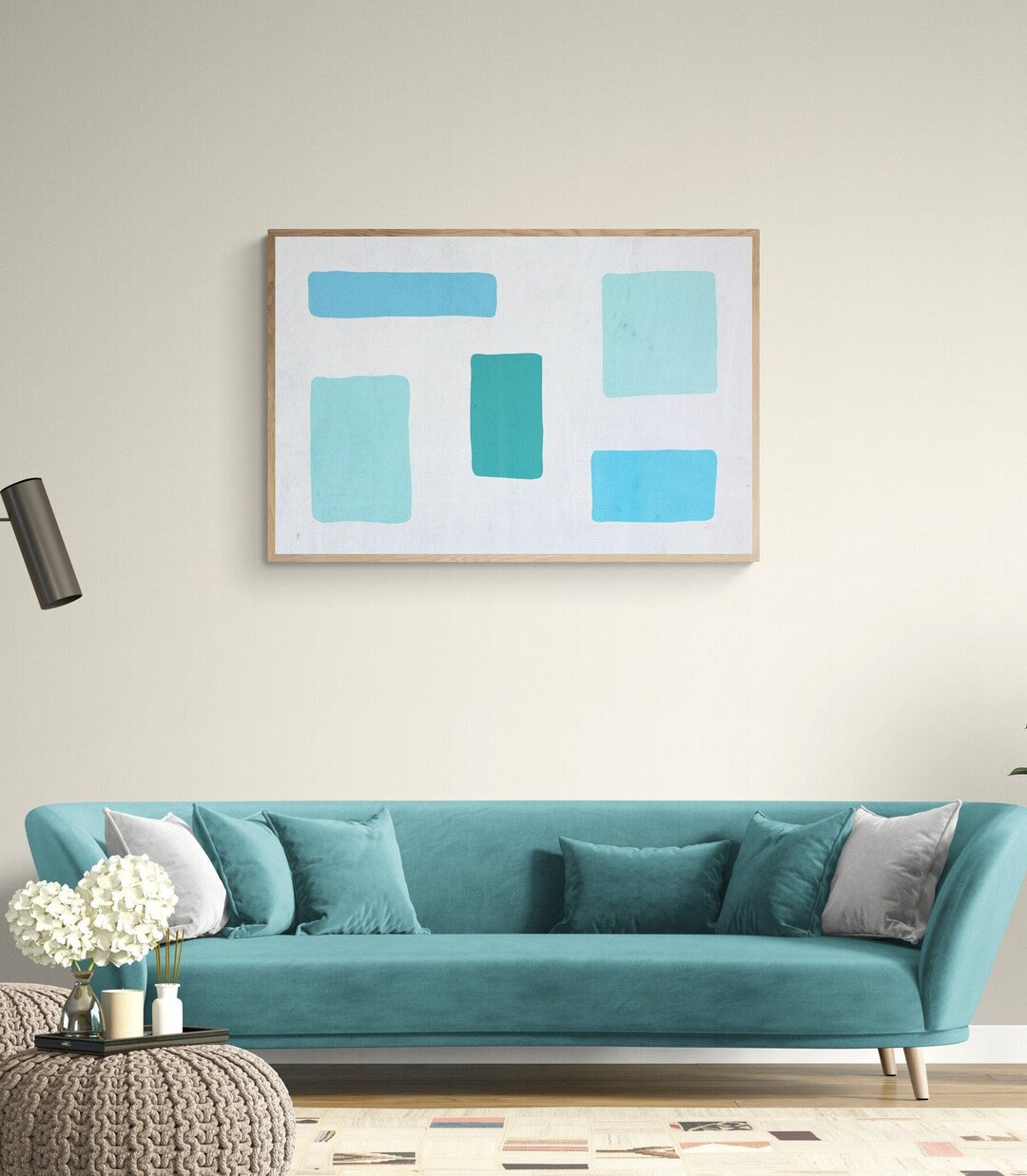 Large Blue Abstract Square Wall Art Printable Abstract Mid Etsy