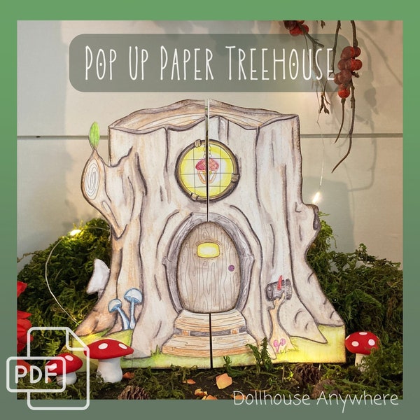 Maison de poupée Pop Up imprimable, Paper Tree House, Portable, Pliable, DIY, Coloring, Party Activities, Paper Craft, 8.5x11inch, Instant Download