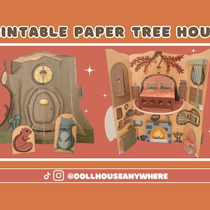 Casa de muñecas emergente imprimible, a todo color, casa del árbol de papel, portátil, plegable, bricolaje, actividades de fiesta, artesanía en papel, 8.5x11 pulgadas, artículo digital