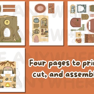 Printable Pop Up Dollhouse, Full-Color, Paper Tree House, Portable, Foldable, DIY, Party Activities, Paper Craft, 8.5x11inch, Digital Item image 3