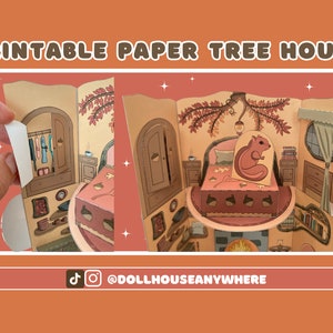 Printable Pop Up Dollhouse, Full-Color, Paper Tree House, Portable, Foldable, DIY, Party Activities, Paper Craft, 8.5x11inch, Digital Item image 6