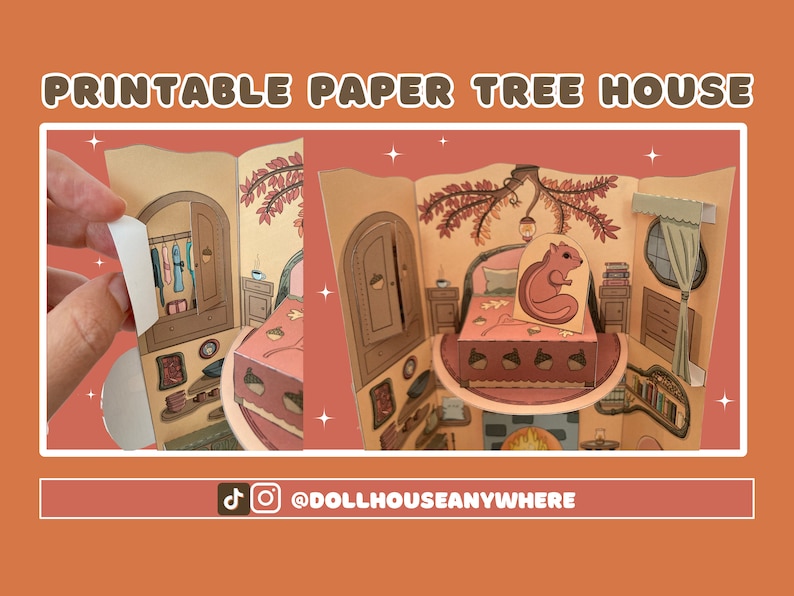 Printable Pop Up Dollhouse, Full-Color, Paper Tree House, Portable, Foldable, DIY, Party Activities, Paper Craft, 8.5x11inch, Digital Item image 6