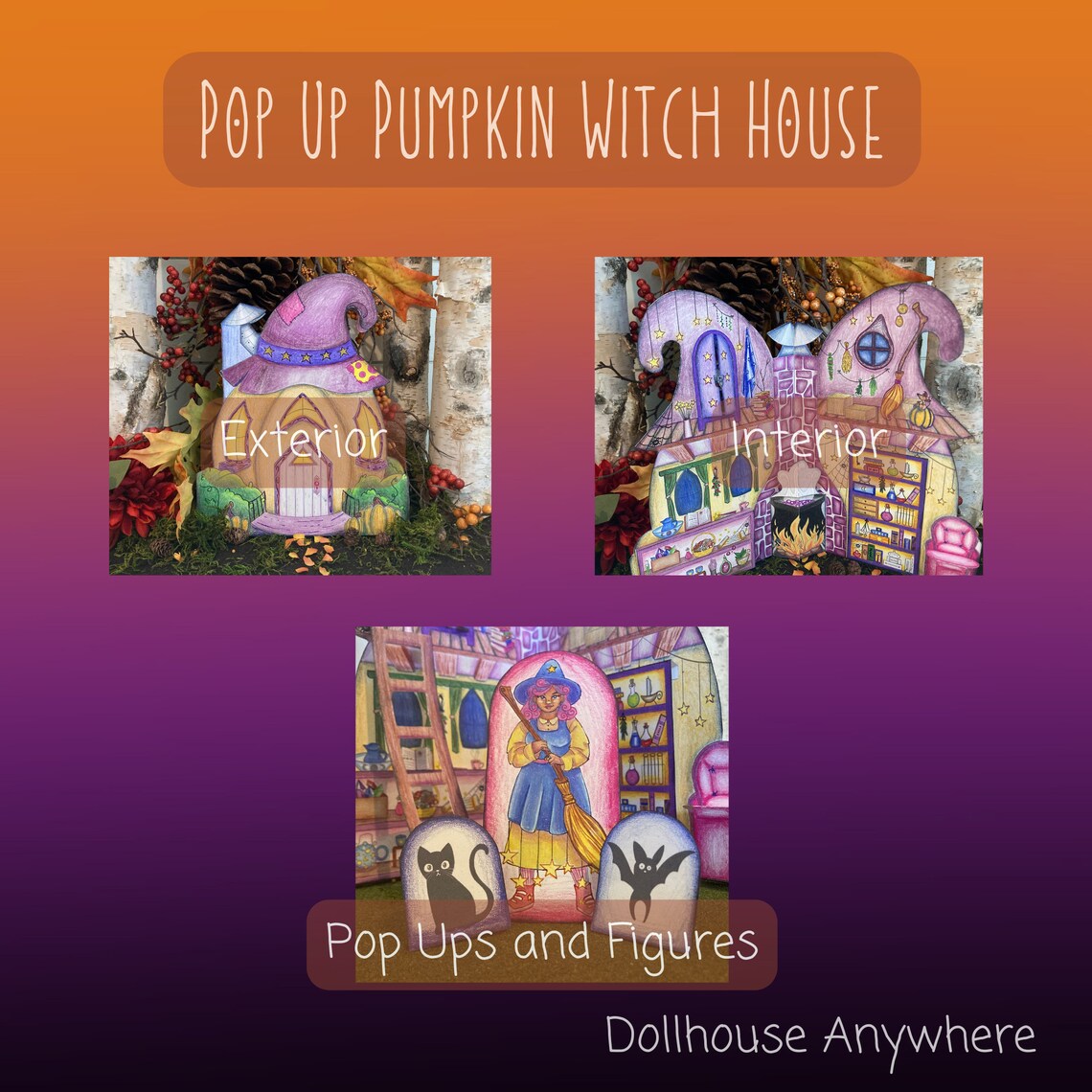Printable Halloween Dollhouse, Paper Witch House, Portable, Foldable, Coloring, Party Activities
