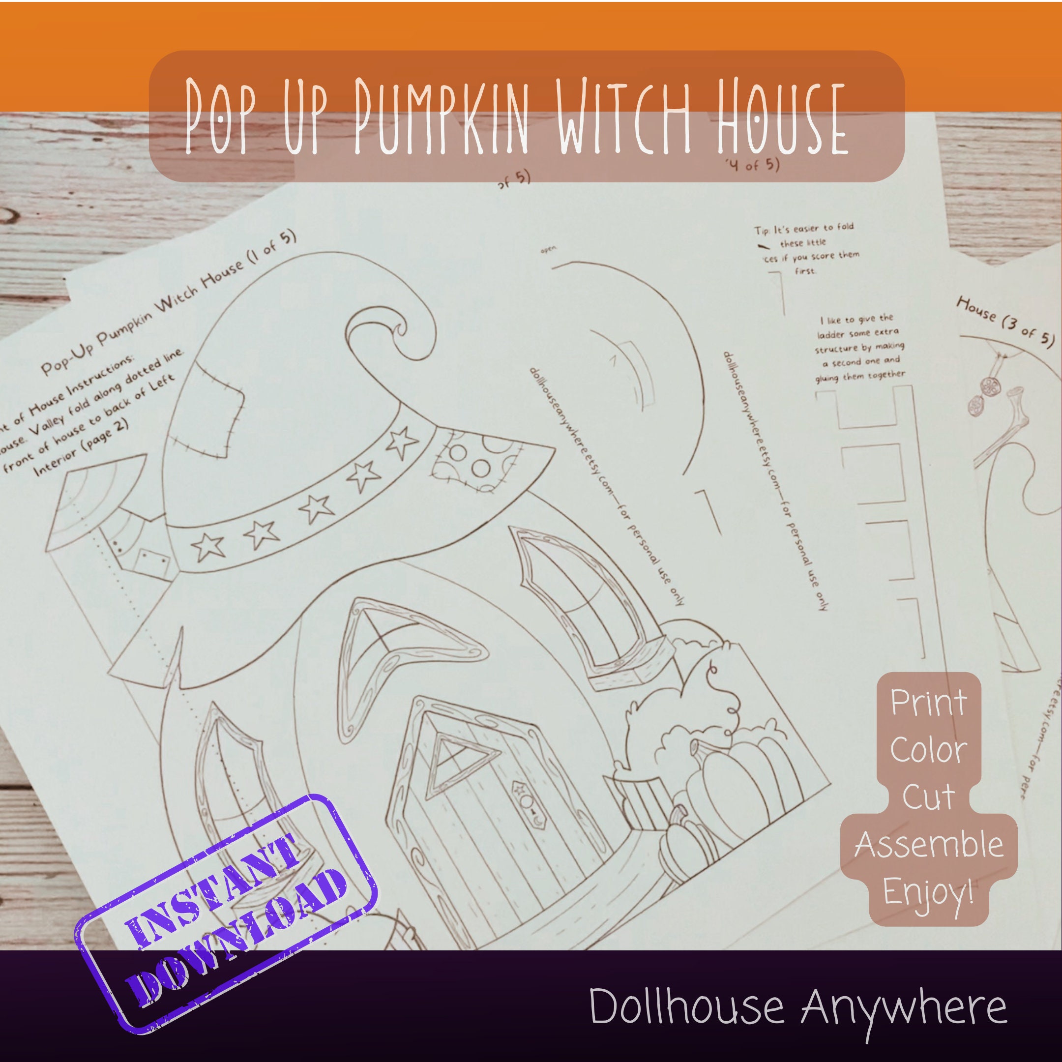 Printable Halloween Dollhouse, Paper Witch House, Portable, Foldable ...